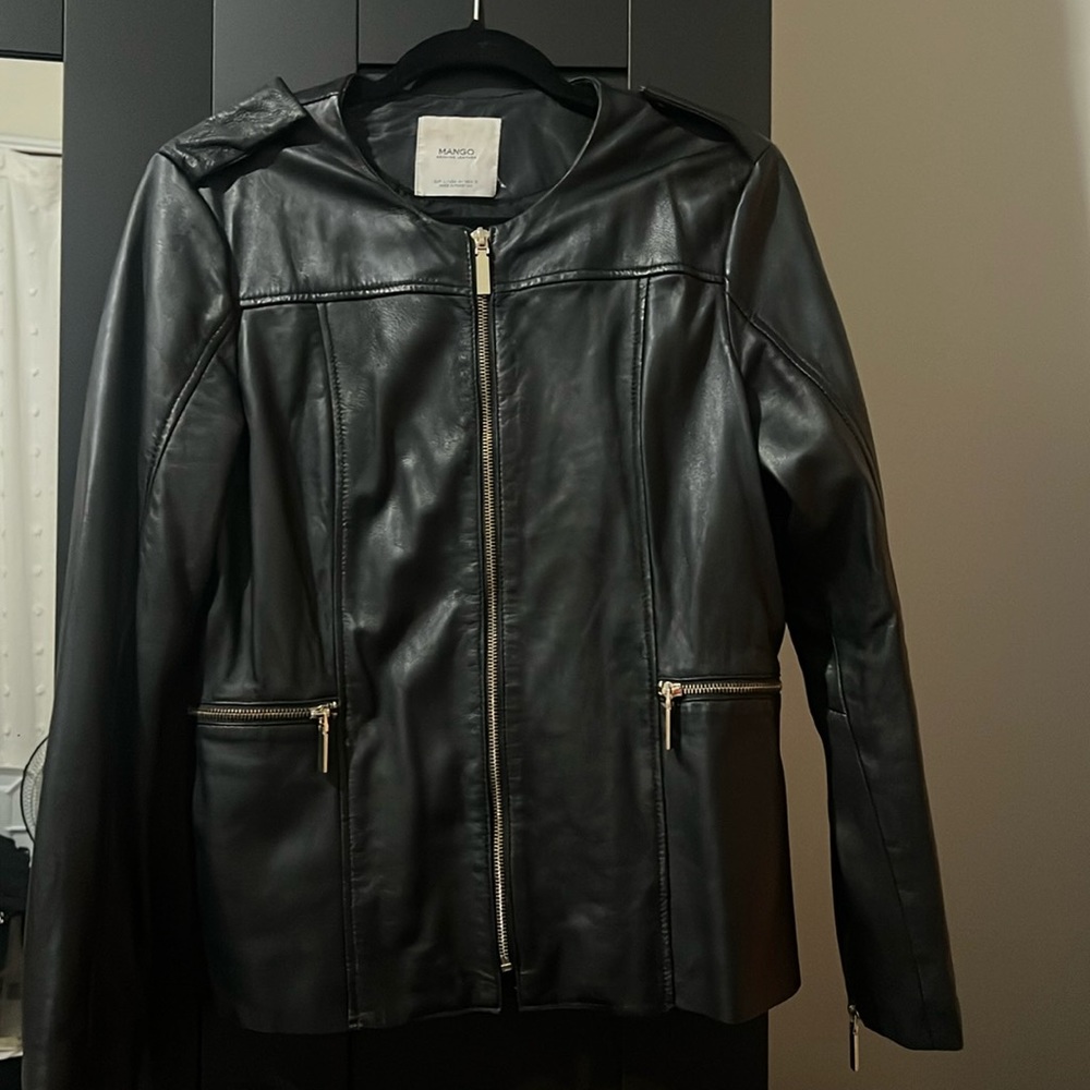 Black mango genuine leather jacket size USA M